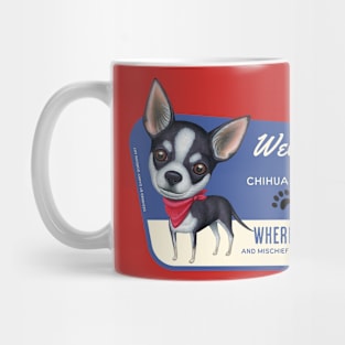 Funny black and white Chihuahua posing cutely Mug